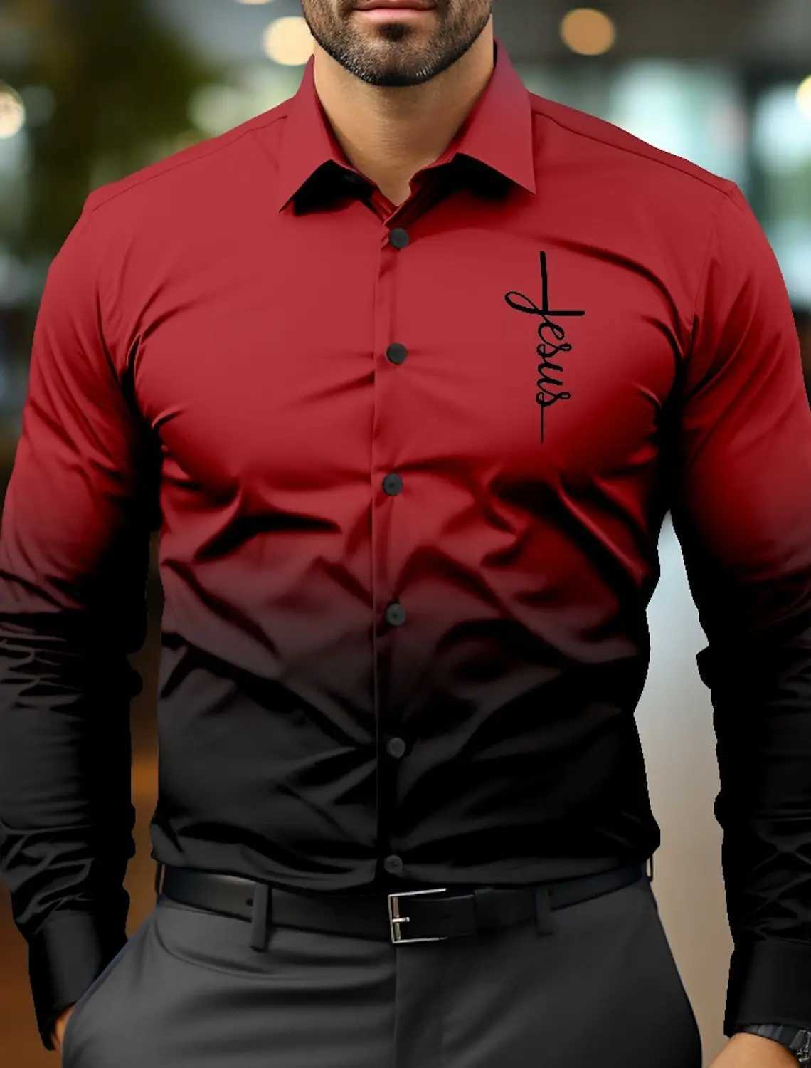Jesus Business Casual Mens Formal Shirt Button Shirt Long Sleeve Business Daily Autumn Spring Summer 3D Shirt Collar Button K251110