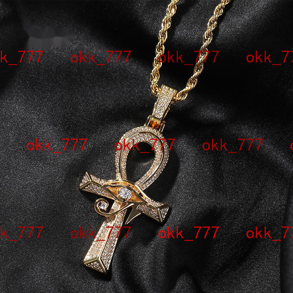Pass Diamond Tester 925 Sterling Silver VVS Moissanite Diamond Ankh Cross Pendant Chain Necklace Jewelry Set