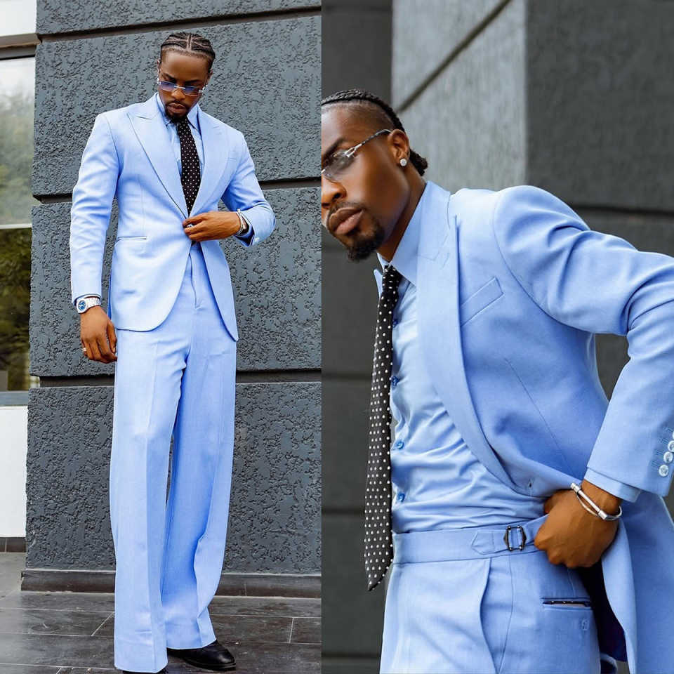 Simple Blue Wedding Tuxedos Pure Colour 2 Piece Set Jacket Pants Formal Men Suit Peaked Lapel Business Work Suits Customized