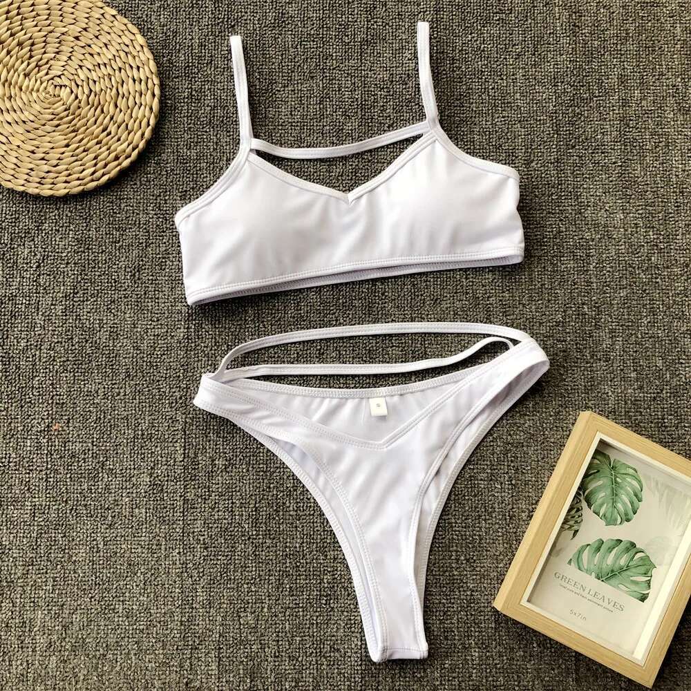3 Colors Sexy Women Swimwear Swimsuit Hollow High Waist Solid Leopard Bikinis Set Bathing Suit Bikini Female Push Up 2025