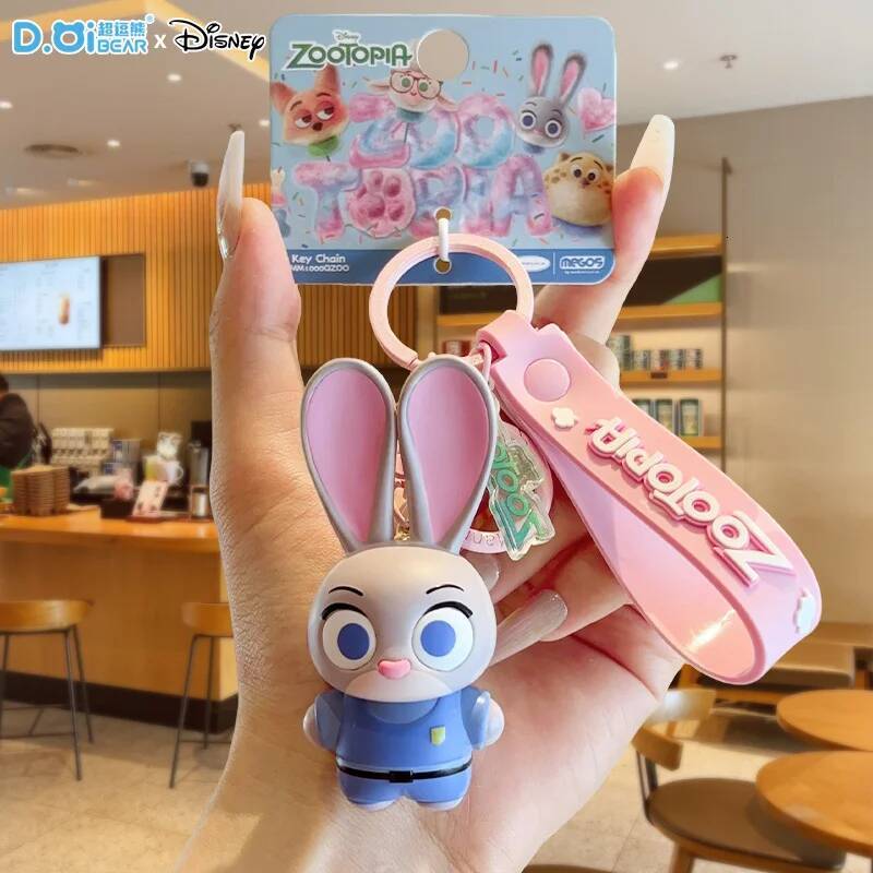 New Kawaii Anime Disney Hot Sale Crazy Zootopia Rabbit Police Officer Judy Fox Nick Doll Keychain Couple Schoolbag Small Pendant