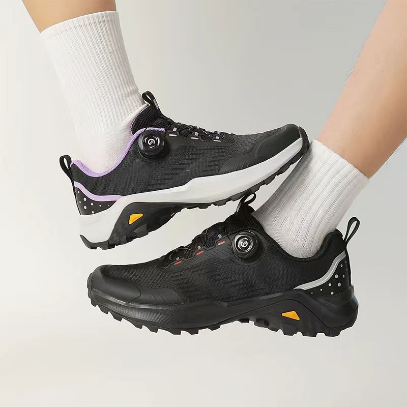 Quick anti-slip outdoor trail running shoes men and women; Rotating button no lace lightweight hiking boots for mountaineering