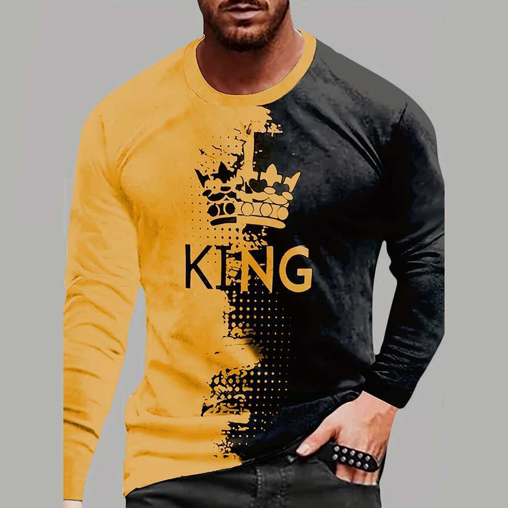 Vintage King 3D Printed Summer Mens Round Neck T-Shirt Casual Long Sleeve Oversized T Shirt Fashion Pullover Menswear K251110