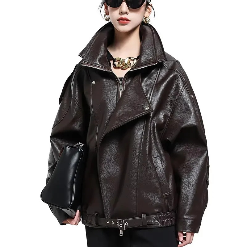 Mauroicardi Spring Autumn Cool Oversized Black Soft Pu Leather Moto Biker Jacket Men Belt Runway European Fashion Clothes 2025 251103