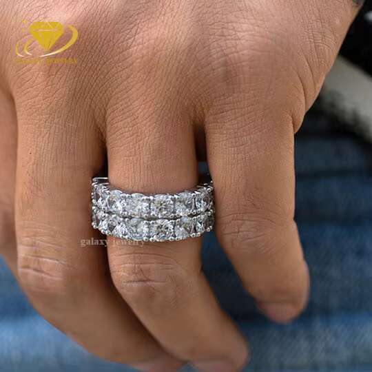 Moissanite Tennis Eternity Ring 925 Sterling Silver Gold Plated Wedding Men Engagement Rings Jewelry for Women