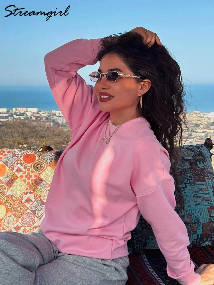 White Oversized Crewneck Sweatshirts Women Autumn Comfort Colors Pink Mom Sweatshirt Yellow Cotton Fall Sweatshirt For Women 251105