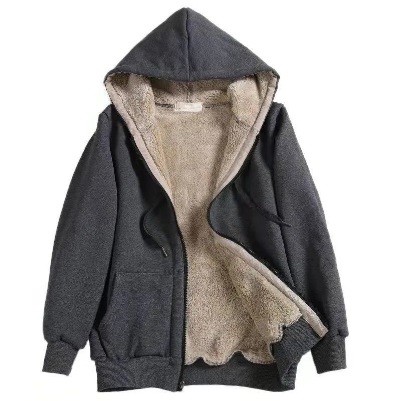 European American Clothing Winter Lambswool Hooded Loose Sweatshirt Womens Plush Jacket 251106