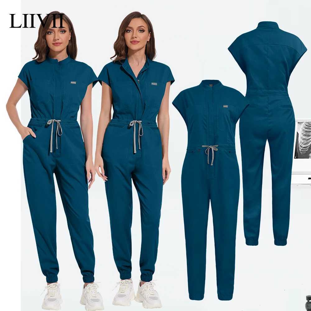 High quality design zipper collar covering nurse frosted jumpsuit medical uniform healthcare center workwear dental veterinary kit X250410