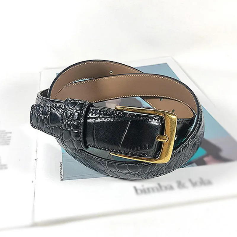 Genuine Leather Simple Versatile Pattern Womens Thin Belt Decoration with Dress Fashion Casual Trouser Straps 251031