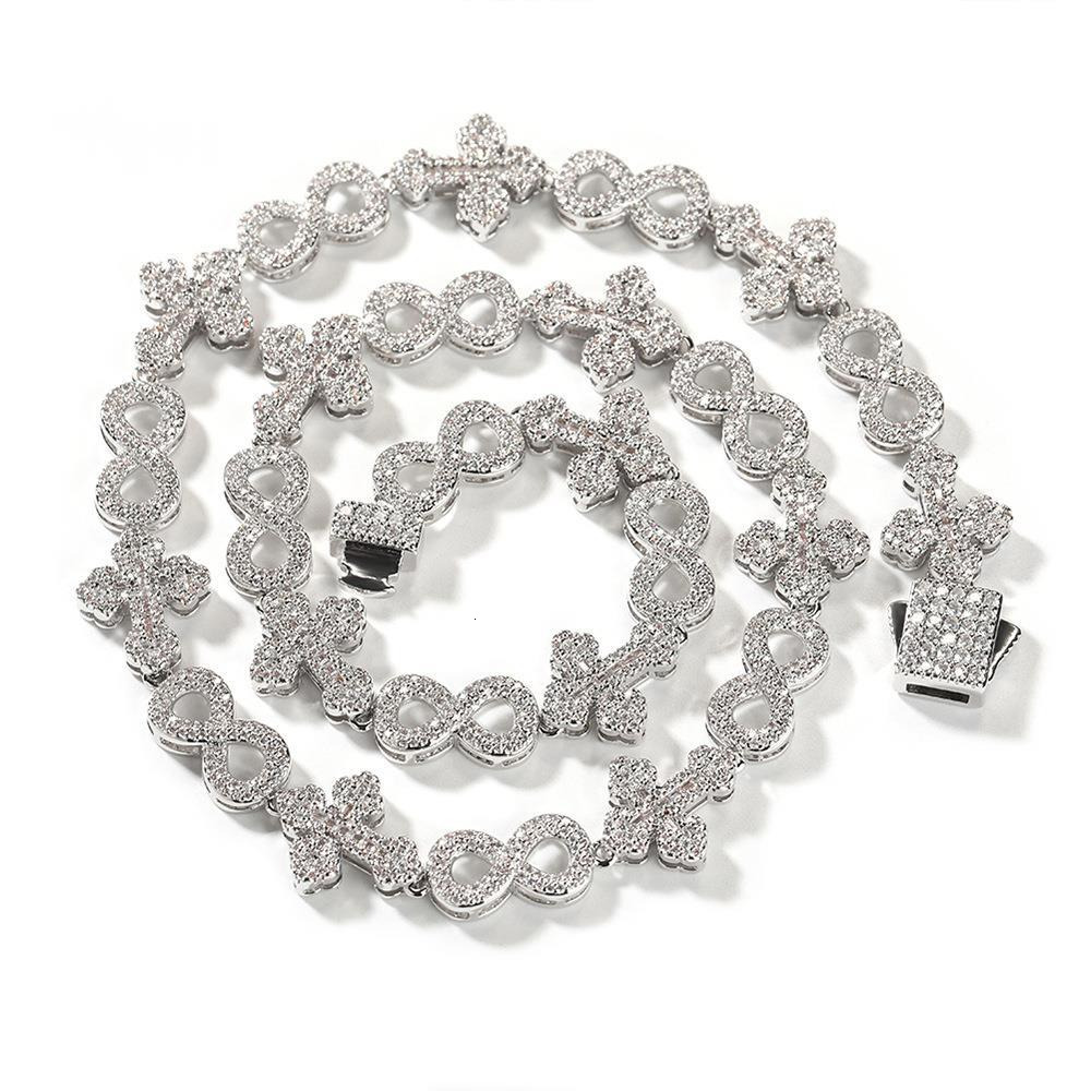 Hip hop trendy necklace fashionable new 925 silver VVS Moissanite studded cross 8-shaped chain personalized mens accessory