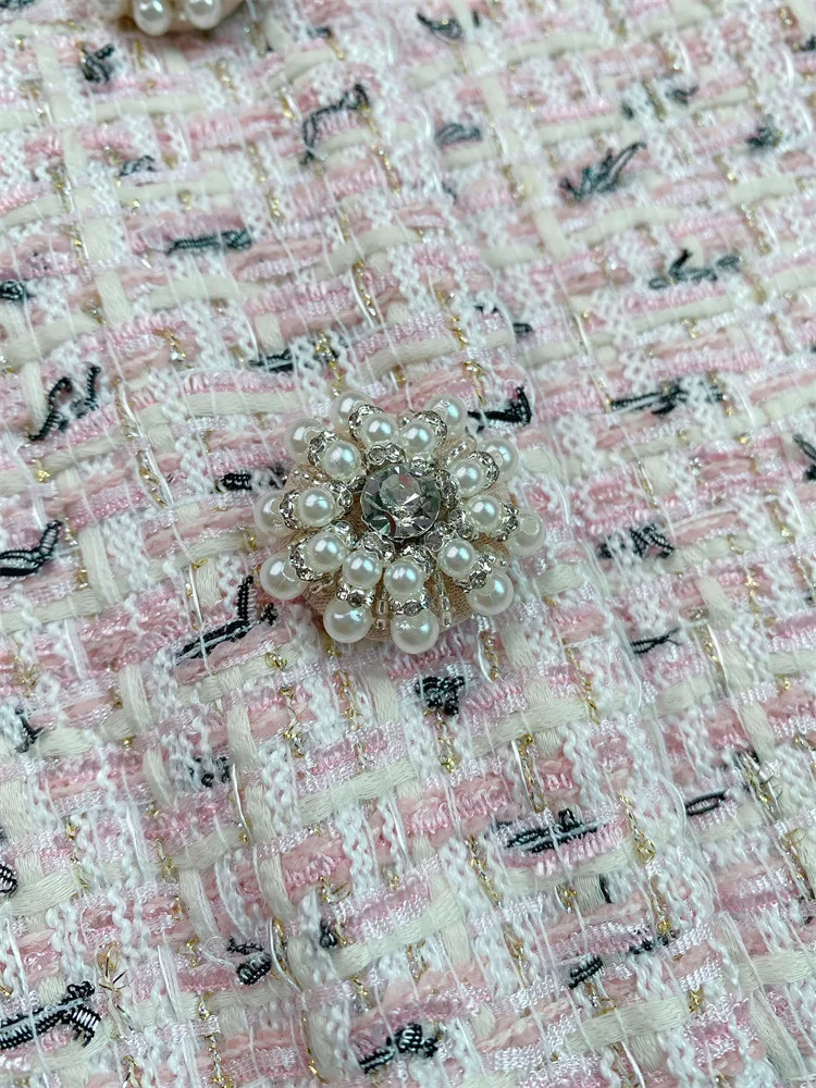 SS Fashion Tweed Women Two Pieces Sets Short Coat Midi Skirt With Beedings 251106