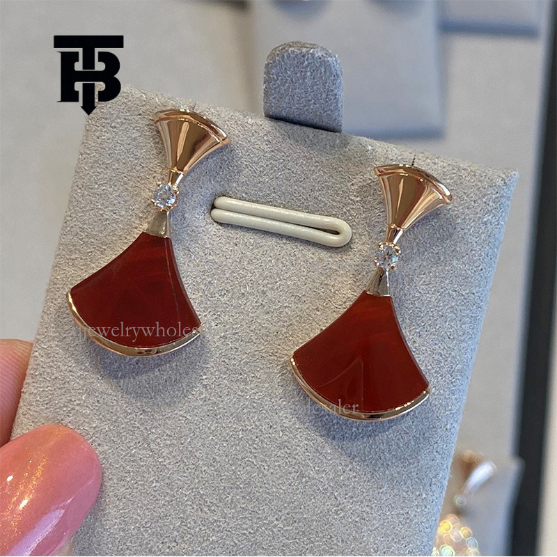 TB BHULAMTE Designer Full Diamond Fan-shaped Earrings S925 Silver Needle Luxurious Elegant Temperament Small Skirt Earrings Exquisite Shiny Women'