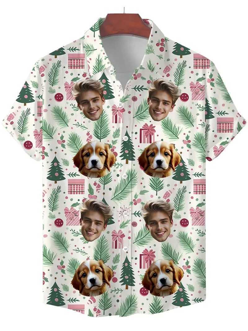 Funny Unisex Hawaiian Custom Christmas Face 3D Photo Print Button Diy Photo Shirt Short Sleeve Designer Shirts Clothes Xmas Gift K251110