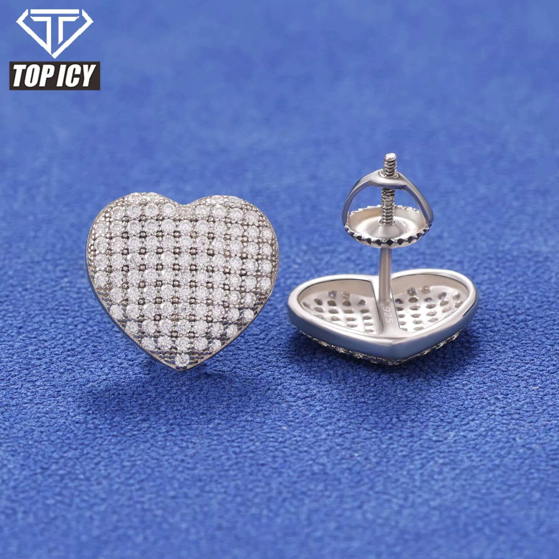 Pass Diamond Tester Iced Out Men and Women Trendy Heart Stud Earrings Fashion 925 Sterling Silver Moissanite Diamond Jewelry