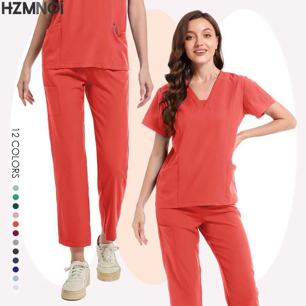 New Scrubs Medical Uniforms Women Nurse Uniform Thin Breathable Medical Scrub Tops Elastic Scrubs Pants Doctor Workwear Overalls X250410