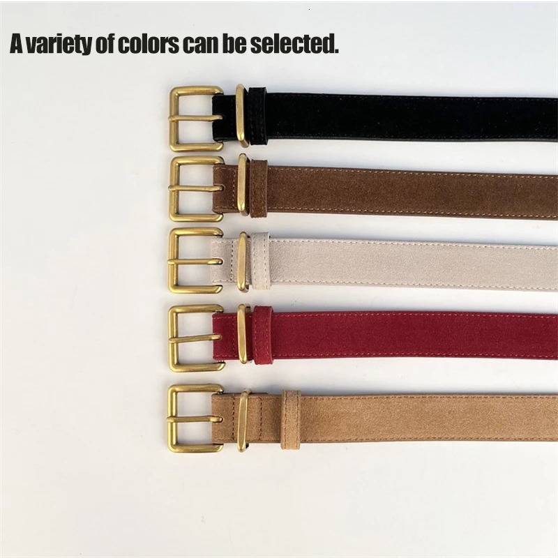Double Genuine Leather Belt for Women Cowhide Suede Belts with Trendy Square Alloy Buckle Ideal for Dresses and Jeans 251110