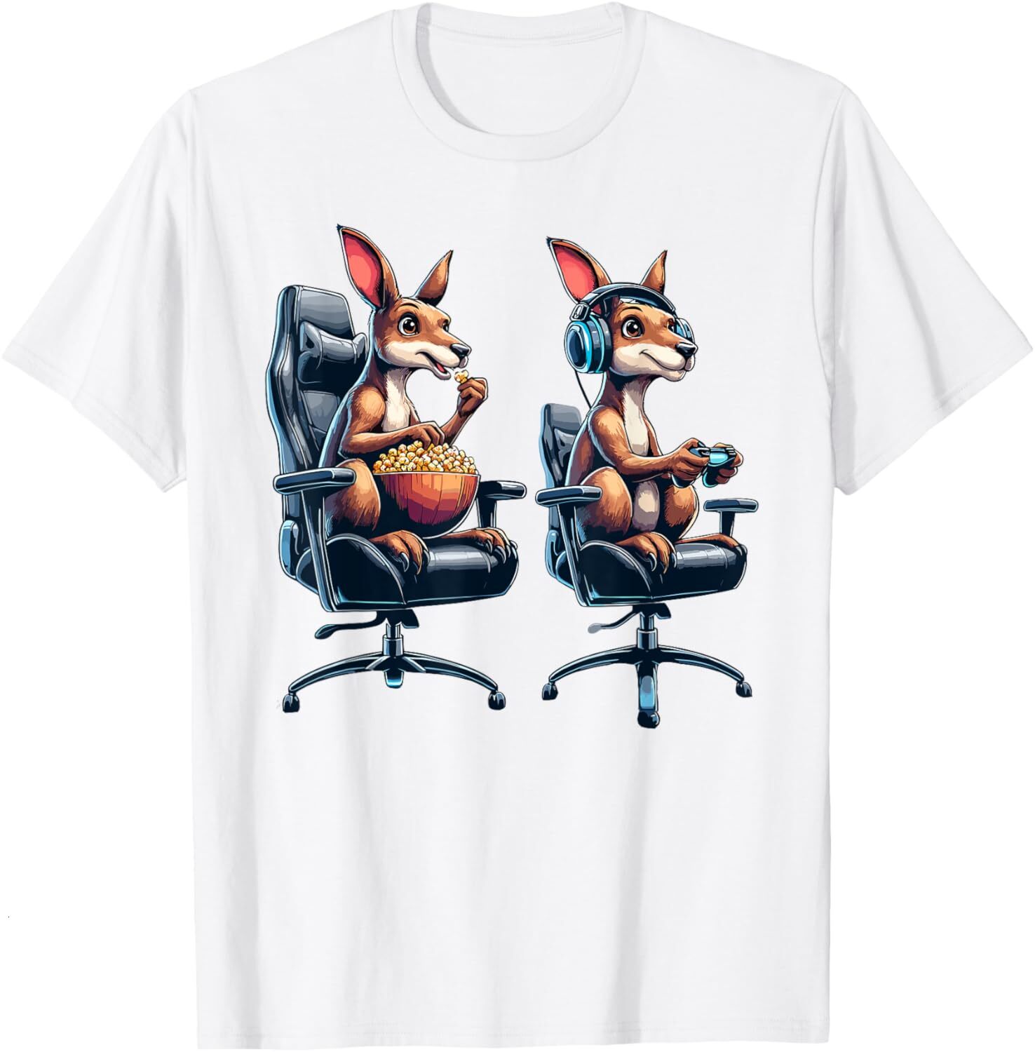 T shirt for Mens Kangaroo Popcorn Animal Gaming Controller Headset Gamer Graphic Tee Casual Tops Clothes Short sleeve animal print