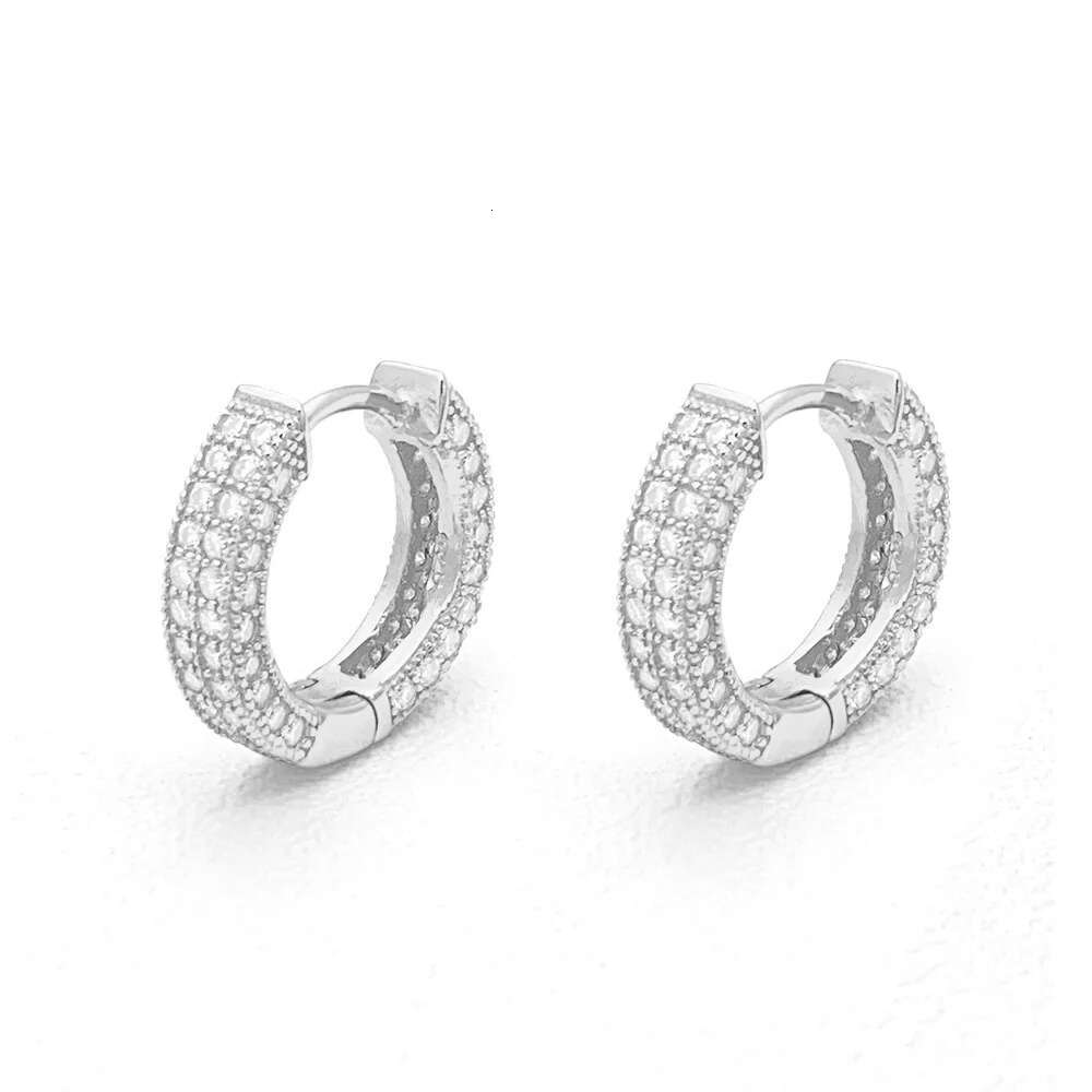 Full Moissanite Diamond Womens Earrings New Round Micro-Inlaid Earrings Hip Hop Simple Top Quality Earrings for Women Men