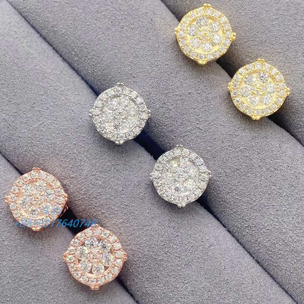 Ready to Ship Wholesale Iced Out Vvs Moissanite 925 Jewelry Gold Silver Round Stud Earrings