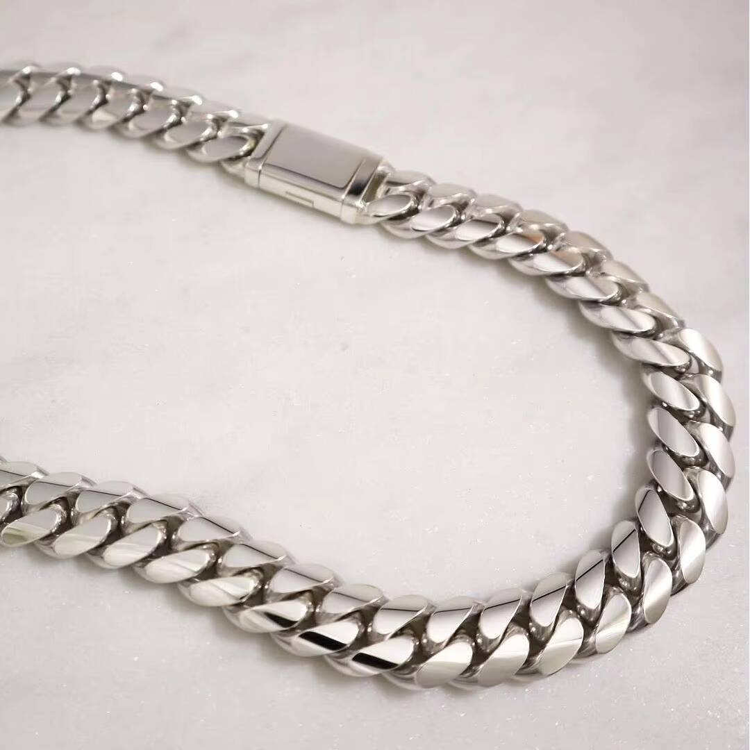 Fine Jewelry Handmade 6mm-10mm 14K 18K White Gold 925 Sterling Silver Plain Sleek Lock Solid Miami Cuban Link Bracelet for Men