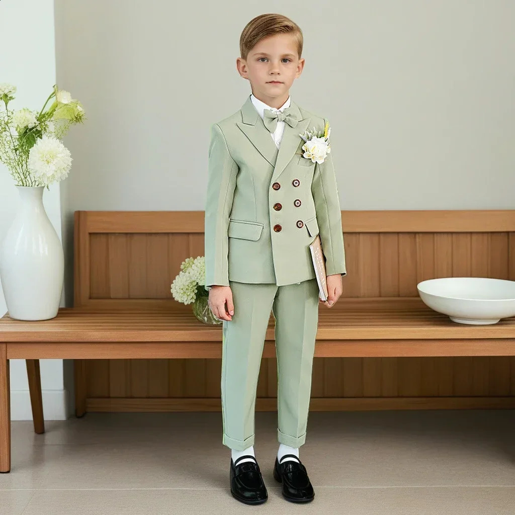 Boys Wedding Suit Formal Teen Kids Birthday Evening Tuxedo 3 To 14 Years Kids Blazer Set Green Gentleman Child Host Clothes 250410