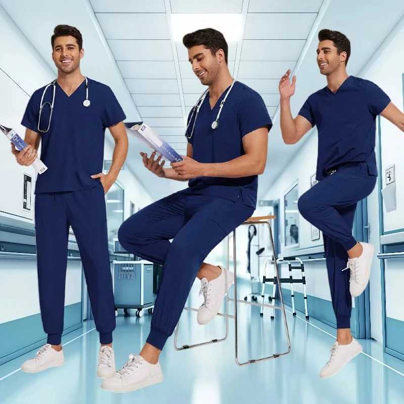 Wrinkle resistant advanced fabric clinical uniform washable nurse uniform medical detergent set surgical shirt pocket straight pants X250410