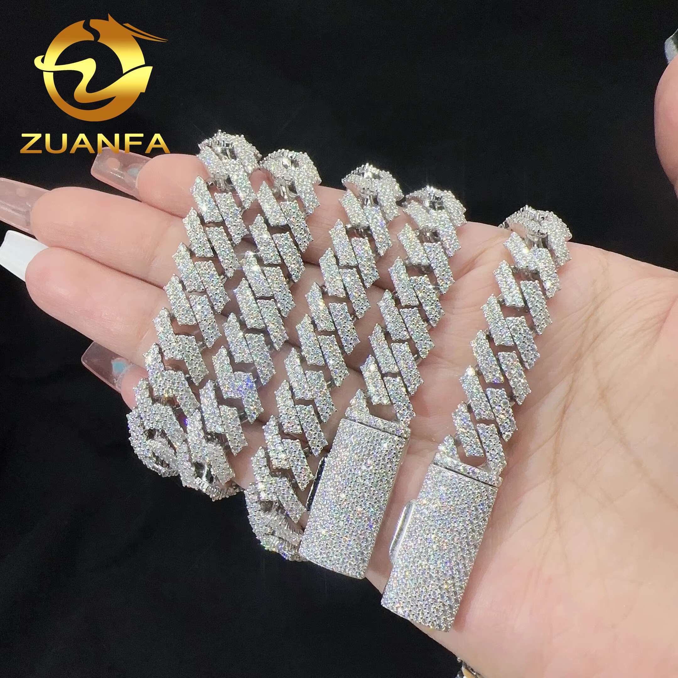 Thick 12mm 2Row Moissanite Hip Hop Jewelry 925 Sterling Silver Cuban Link Chain for Men Moissanite Chain Pass Diamond Test
