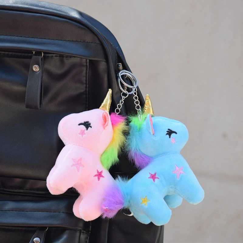 Cute plush toy keychain cartoon unicorn doll pendant bag decoration childrens girl gift popular animal rainbow horse keychain W250411