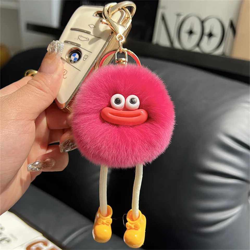 Wholesale cute and lazy rabbit fur small bricks keychain small bricks car keychain pendant Korean plush school bag pendant W250411