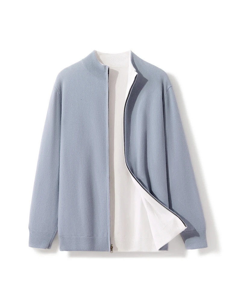 TLOML High Quality Mens 100 Cashmere Sweater Mock Neck Autumn Winter Thick Zippers Cardigan Doublesided Jacket Knitwear Tops 251030