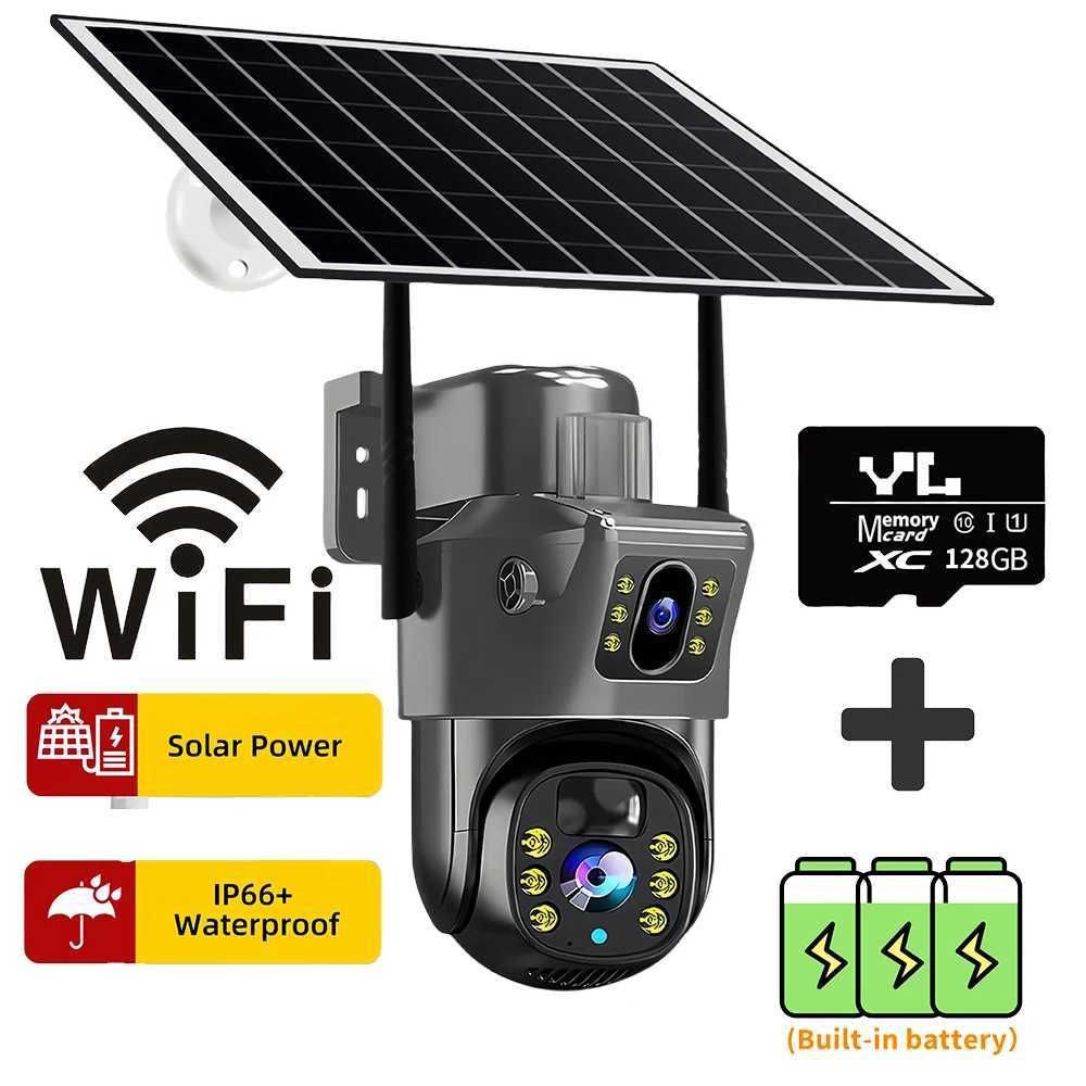 Top outdoor 4K 8MP wireless solar camera 4G Sim dual lens WiFi IP PIR high-definition night vision camera V380Pro PTZ security CCTV monitor X250411