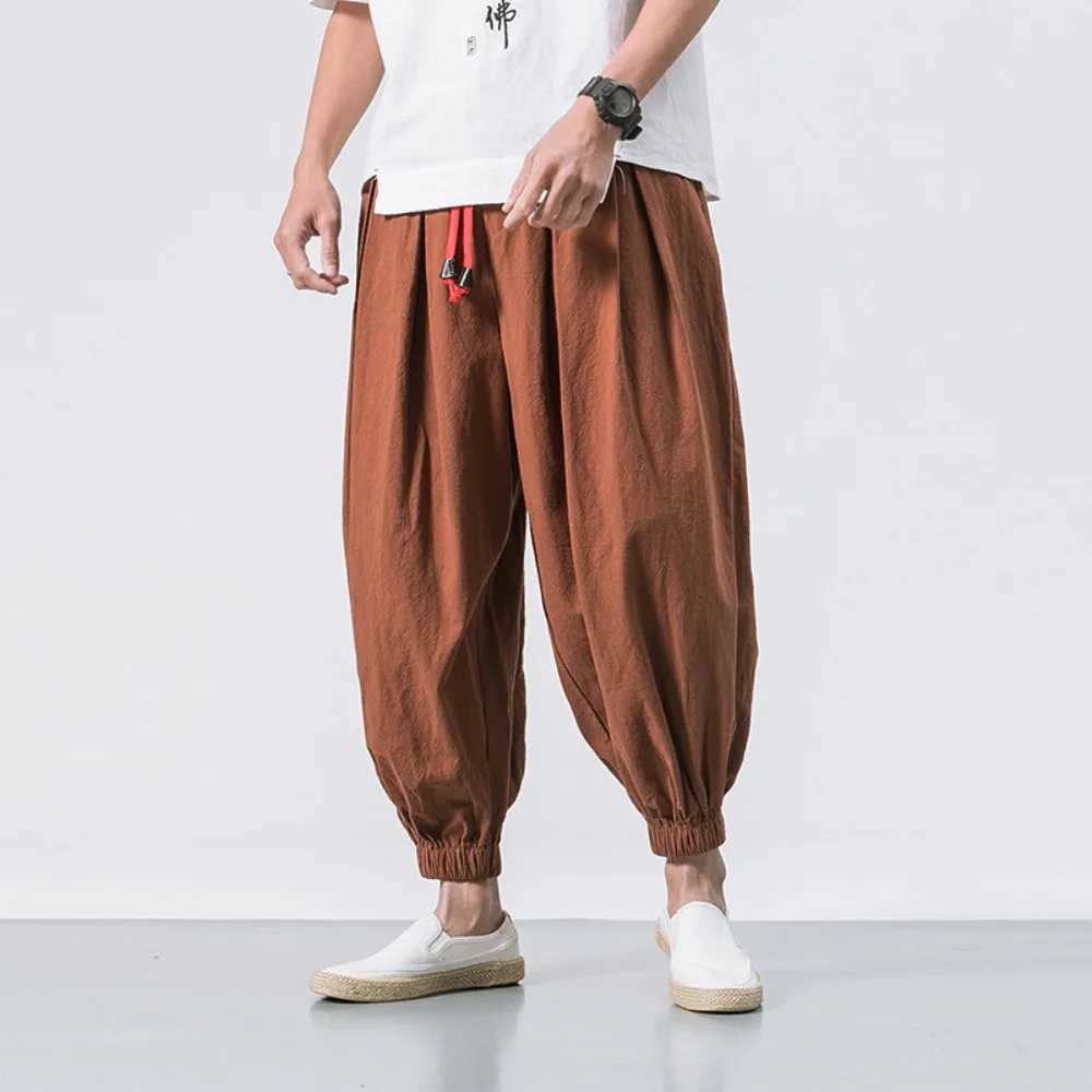 Ultra fine mens harem pants loose Chinese cotton and linen sports pants high-quality casual mens casual pants for runnersXJ250410
