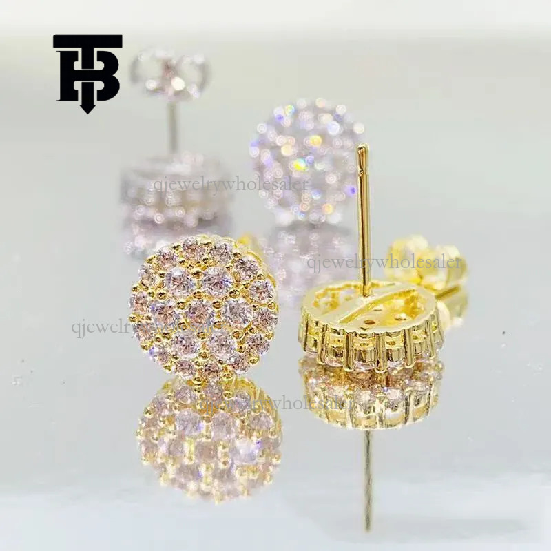 TB BHULAMTE Designer Full Brick Earrings Luxury Women's Round Cutting Hip Hop Style Simulated Spin Back Earrings Trendy Fashion Women's Jewe