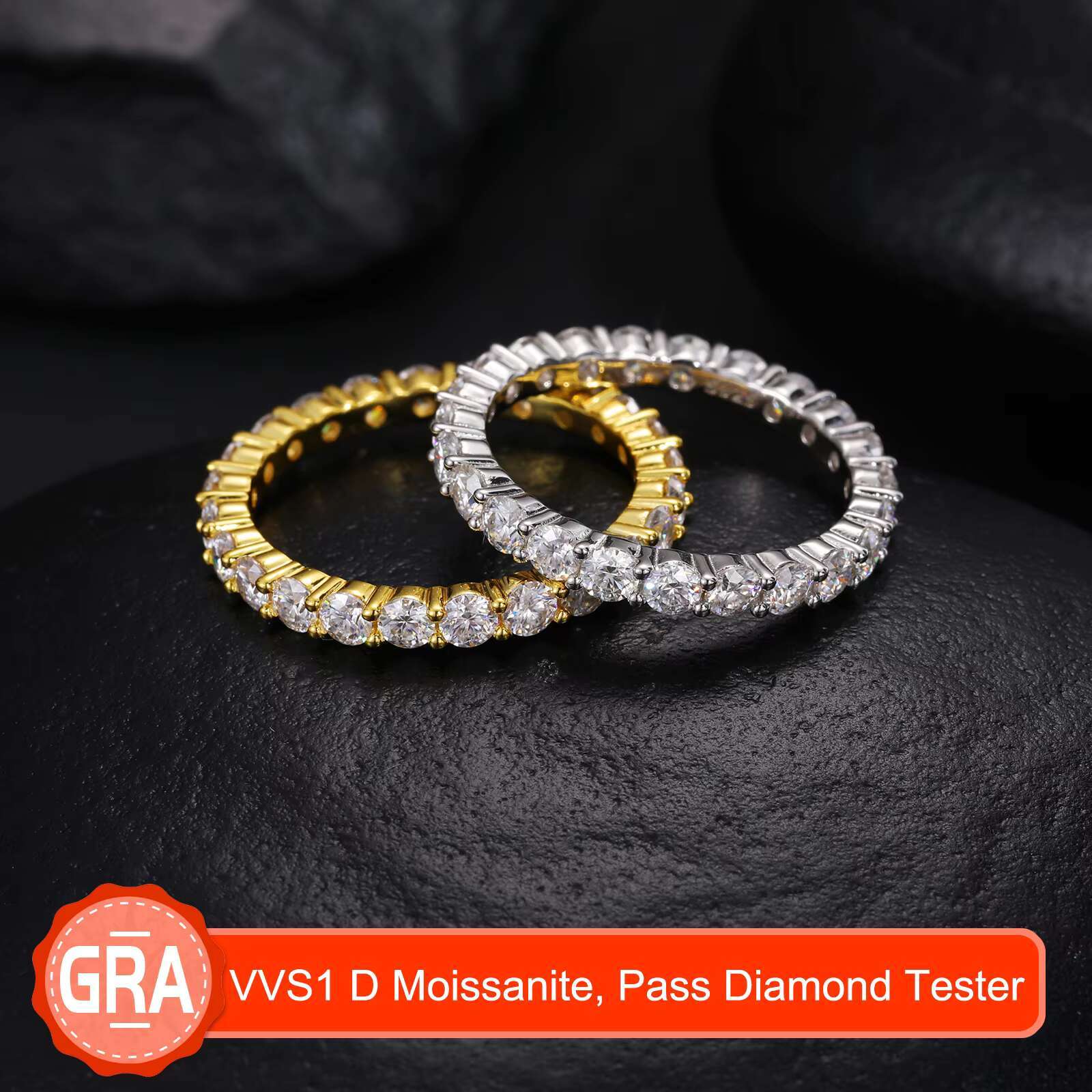 Custom Factory-Crafted 3mm/0.1ct VVS1 D Color Moissanite Hip-Hop Jewelry Rings GRA Certified with Pass Diamond Tester