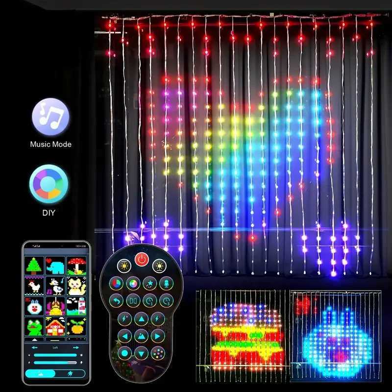 Christmas LED RGB Smart Curtain Lights with Music App Controls Fairy Light DIY String Lamp Party Window Curtain Bedroom Christma Deco Y251111