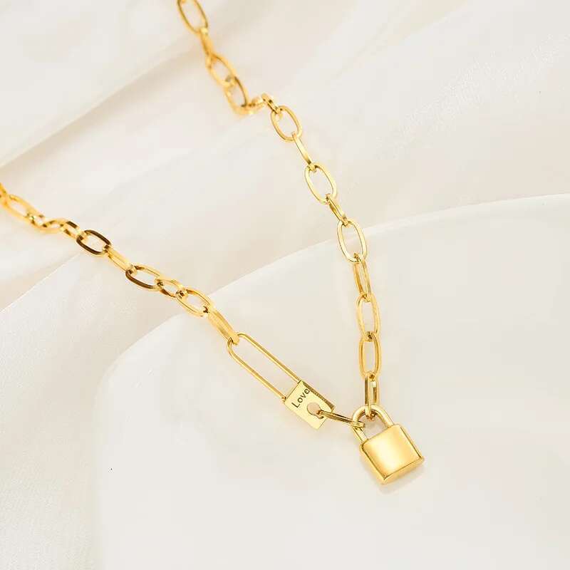 DIEYURO 316L Stainless Steel Letter Love Lock Pendant Thick Chain Necklace Female Fashion Retro Exaggerated Punk Style Party