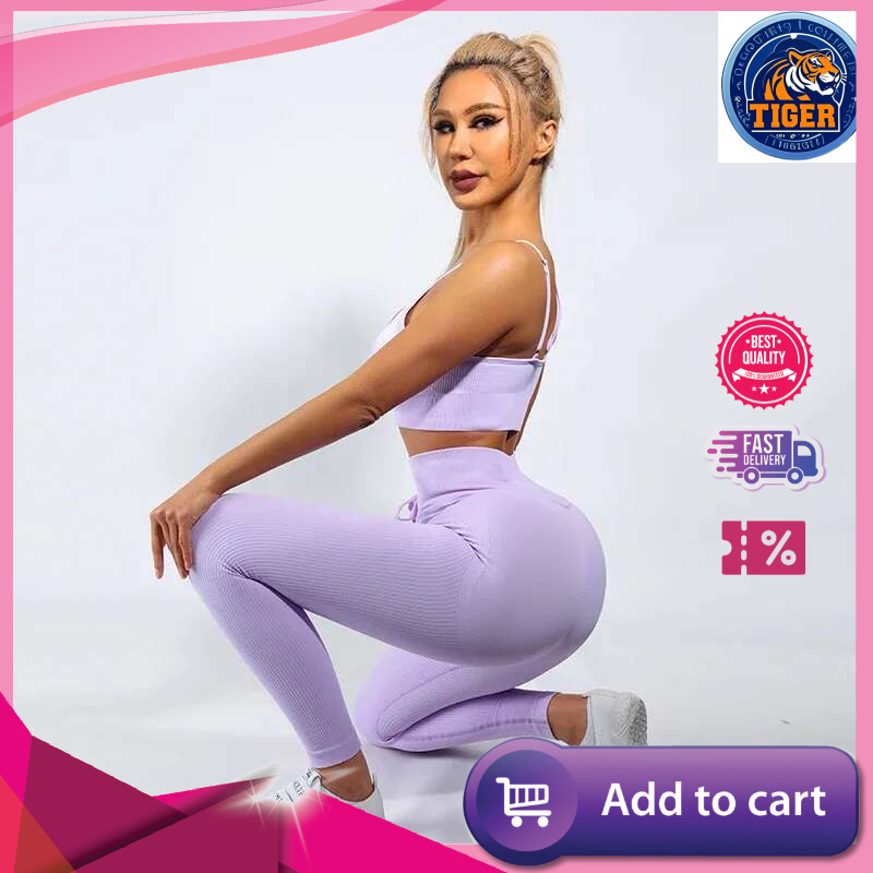 Ddmytiger China Domestic Sportswear Women Ribbed Sports Female Seamless Fiess Suits High Stretch Push Up Workout Set