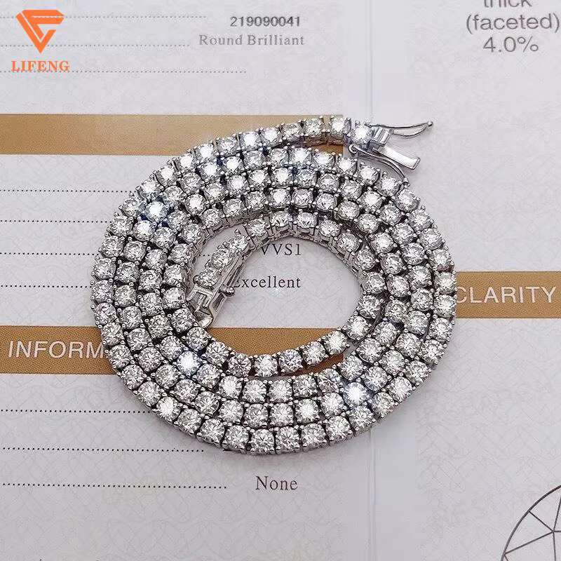 Hip Hop Jewelry Bracelet 925 Sterling Silver 5mm Round Ice Out Diamond Necklace Moissanite Tennis Bracelet for Men and Women