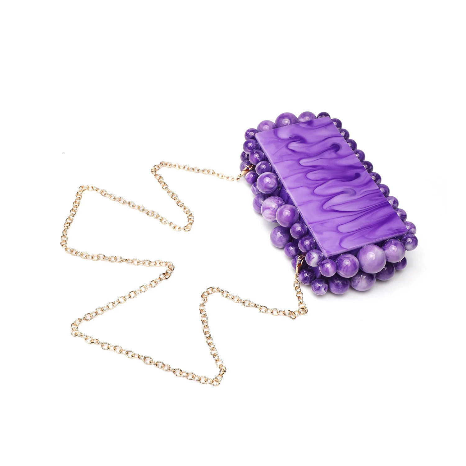 Marble Acrylic Clutch Bag with Beaded Strap - Candy Color Shoulder Crossbody Purse Trendy Womens Wedding Party Evening Handbag 251106