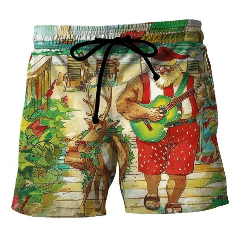2025 New Christmas Mens Swimmers Santa Claus Mens 3D Printed Mens Shorts Casual Christmas Surfing Trojans BermudaW250410
