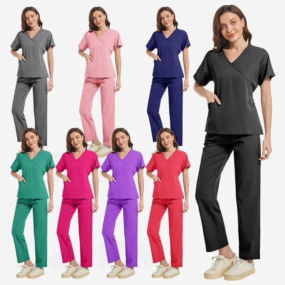 New Scrubs Set Medical Uniforms Stretch Scrub Tops with Pocket Pants Nurse Uniform Doctor Surgery Overalls Beauty Sn Workwear X250410