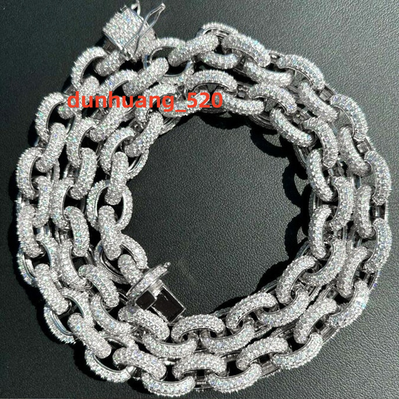 Custom Rapper Chain 925 Silver 12mm Thickness Rolo Link Chain Iced Out Moissanite Hip Hop Chain