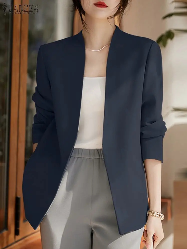 Womens outerwear ZANZEA autumn cardigan womens jacket solid OL workwear fashionable casual Vneck long sleeved thin 250407