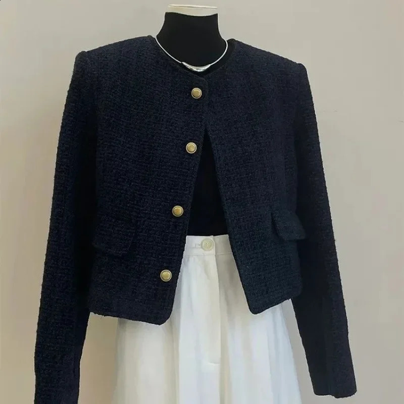 Plus-Size Tweed Spring Jacket French Style Cropped Socialite Black Elegant Neckline Casual Women Fashion Arrival 250409