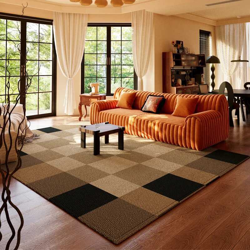 American Retro Rugs for Bedroom Soft Non-slip Lounge Rug Large Area Washable Living Room Decoration Rectangular Plaid Floor Mat Y251110