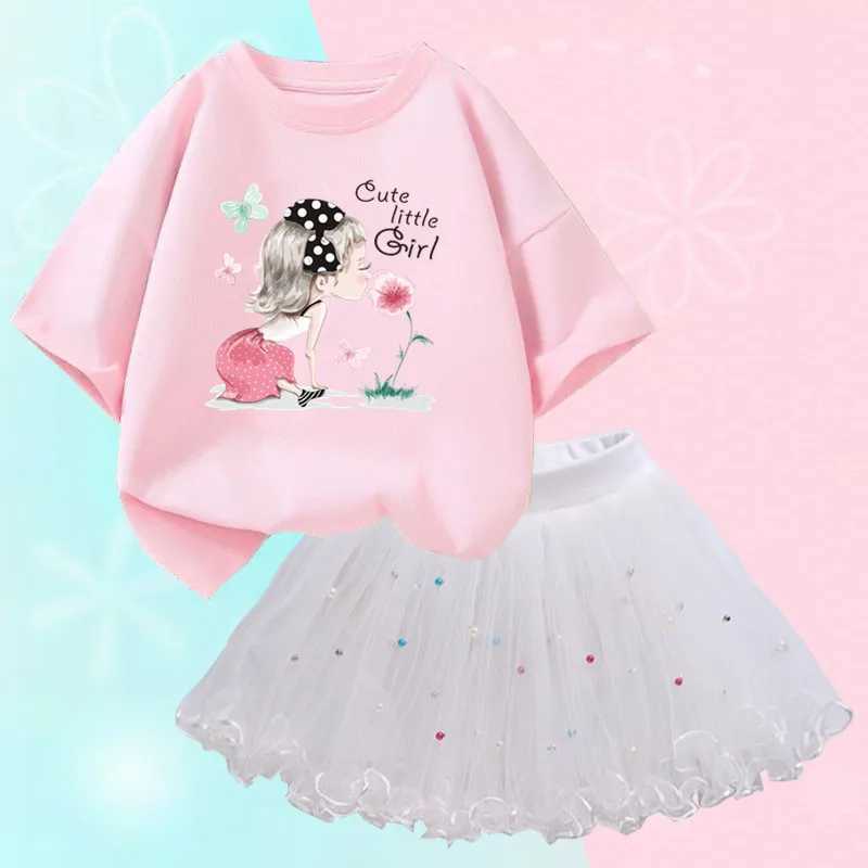 Fashionable summer girl set ballet girl T-shirt and Tutu princess costume set childrens clothingXJ250410