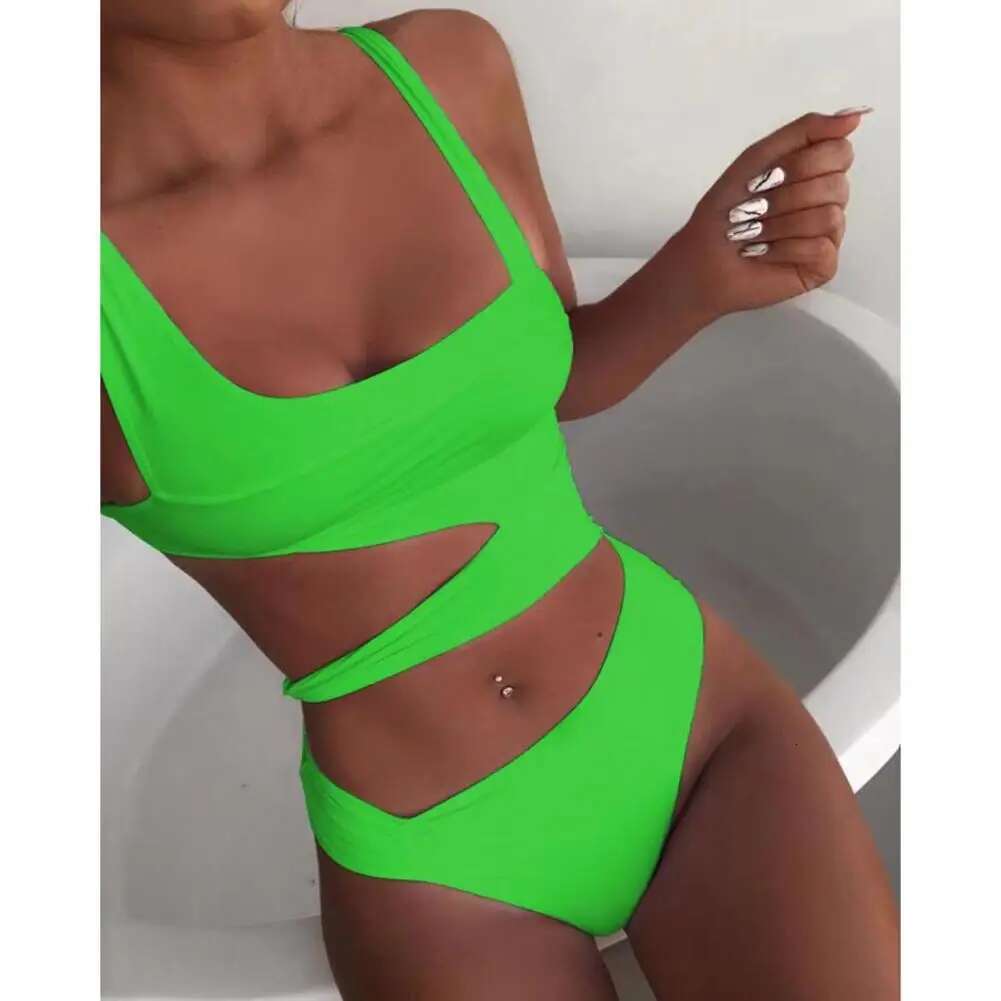Summer Women Bikini Set Stain Resistant Slim Fit Sleeveless Push Up Lady Beachwear Shoulder Strap One Piece Bathing Suits