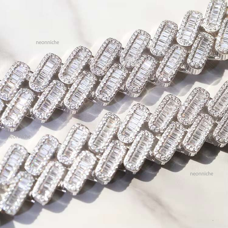 Customization Miami 20mm Width S Plated Gold Real Moissanite Fashion baguette Necklace Cuban k Chain