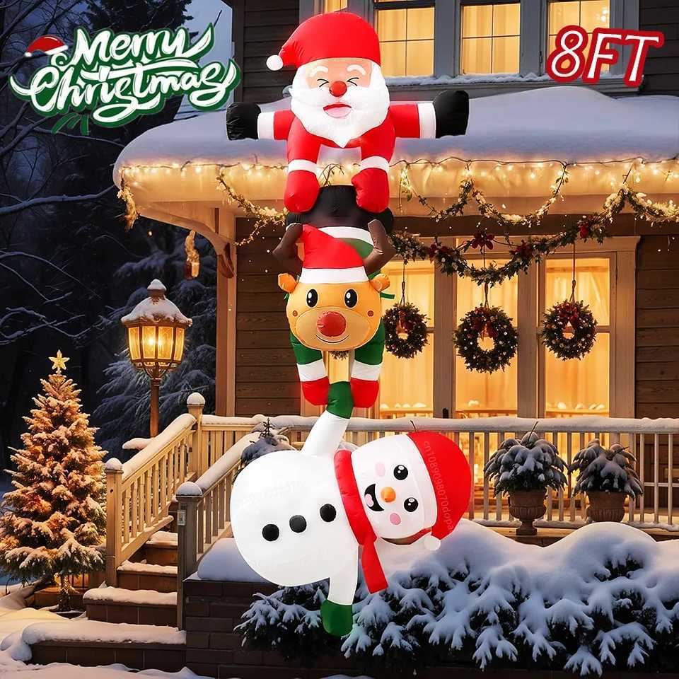 Christmas 8FT Christmas Inflatable Suspension Climbing Santa Claus Reindeer Snowman/Elf For Crossbeam Roofs Yard Xmas Decoration Props Y251111