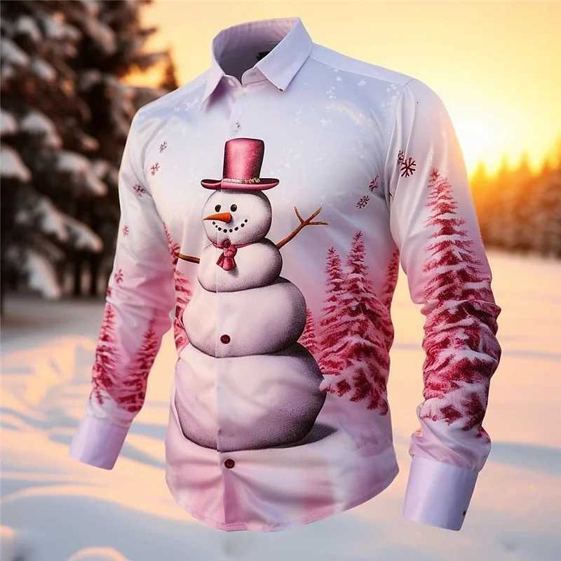 Fashion Christmas Themed 3D Printed Mens Casual Long Sleeve Shirt Street Wear Party Size Shirt Santa Claus Hot Sale K251110